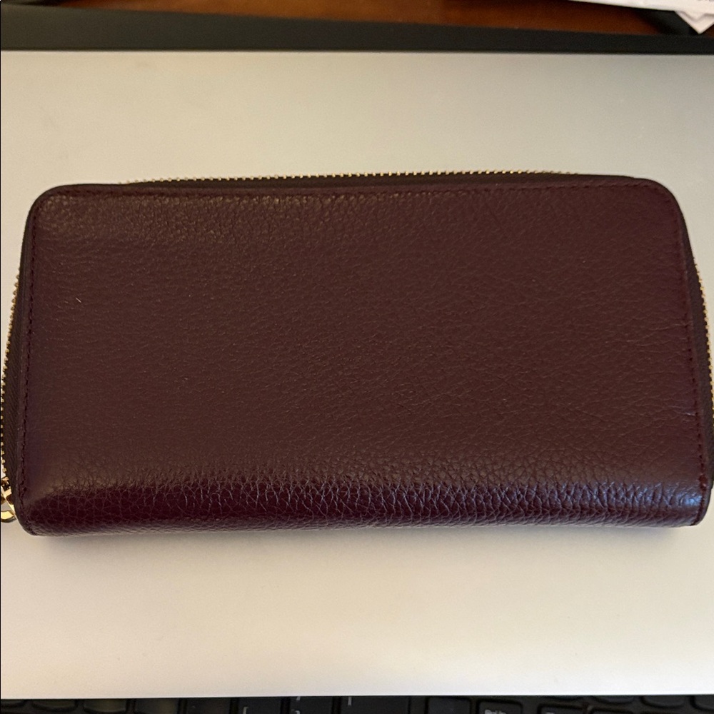 Coach Long Zip Aound Dark Purple Pebbled Leather Wallet with Gold Accents - Picture 2 of 4